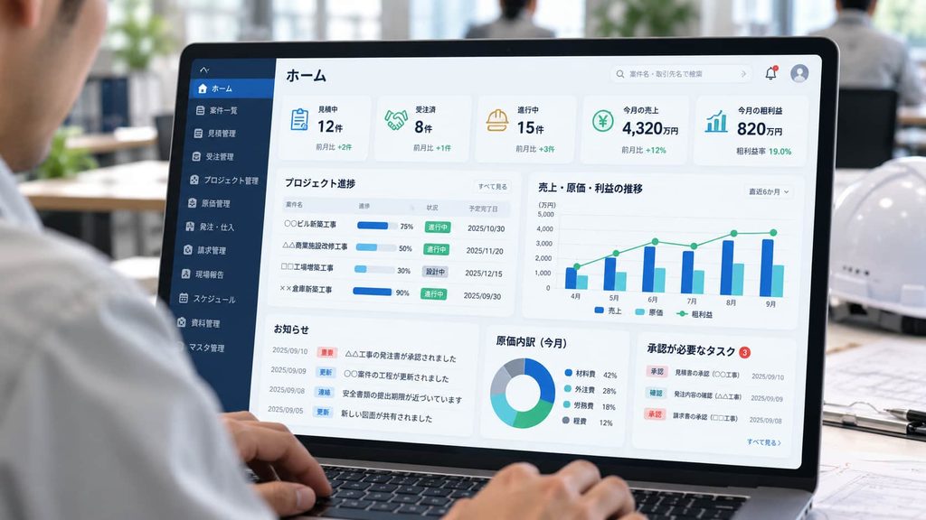 案件管理・見積・受注・原価管理を一元化した自社専用Webシステムの画面
